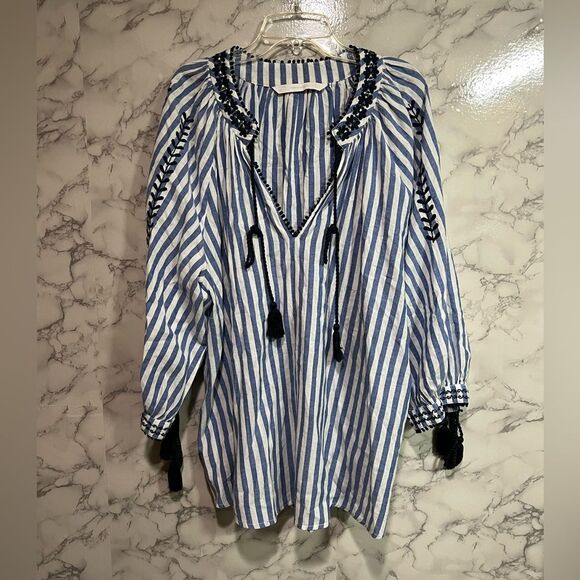 Zara Trafulac Oversized Blue and White
Embroidered Top Size M - Picture 3 of 10